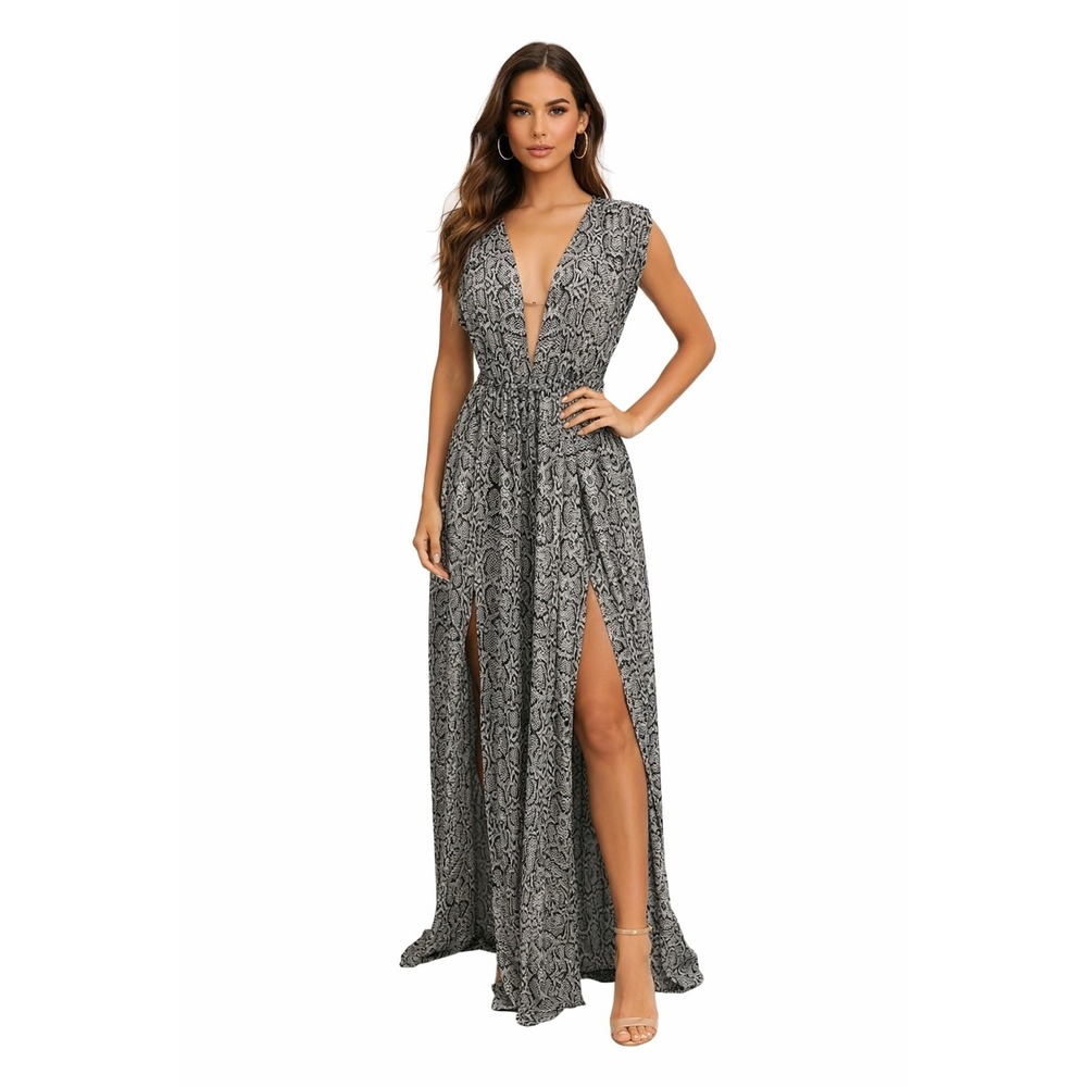 Vix Paula Hermanny Snakeskin Print Maxi Dress Resort Wear M-M